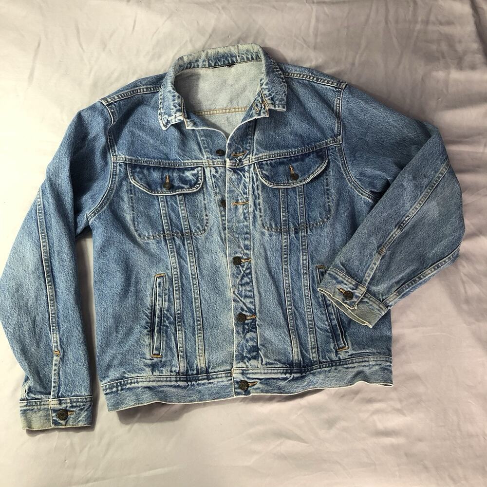 VTG 90s Denim Jacket Mens‎ L Blue Jean Trucker Medium Wash Cotton Ranch Grunge